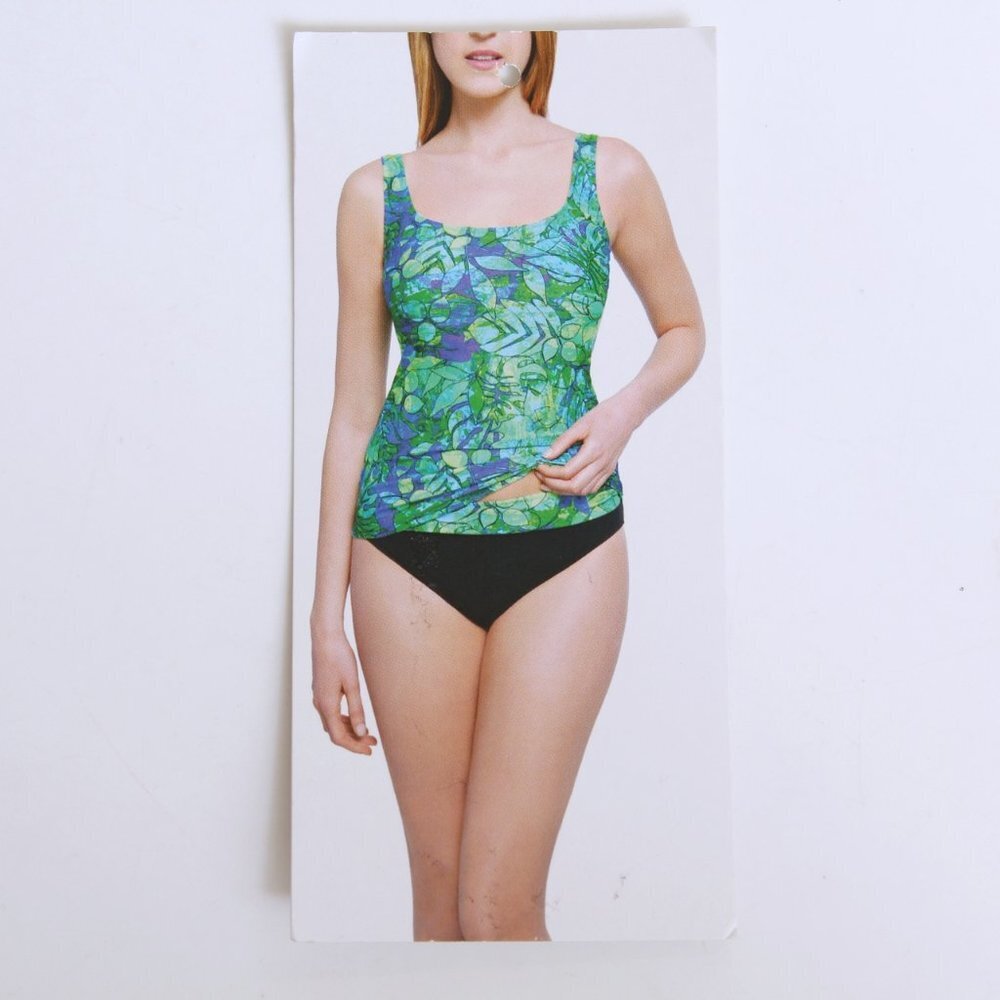 NWT Gottex Green and Blue Floral Tankini Top with Black Brief 12
